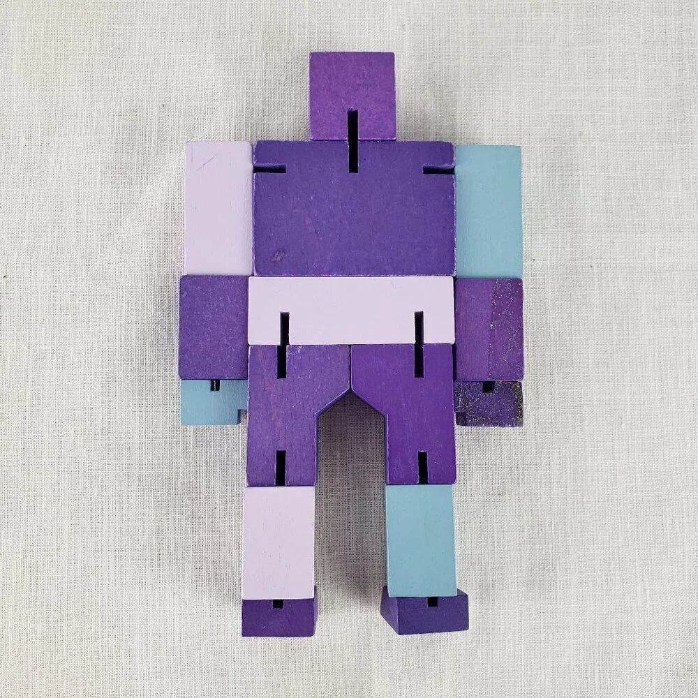 Cubebot Areaware David Weeks Studio Wooden Cube Robot Brainteaser Puzzle Purple